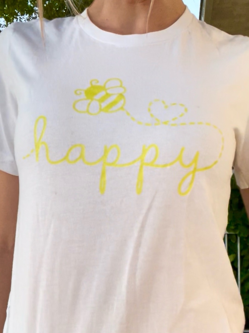 Bella Canvas White Bee Happy Tee with Yellow Graphic